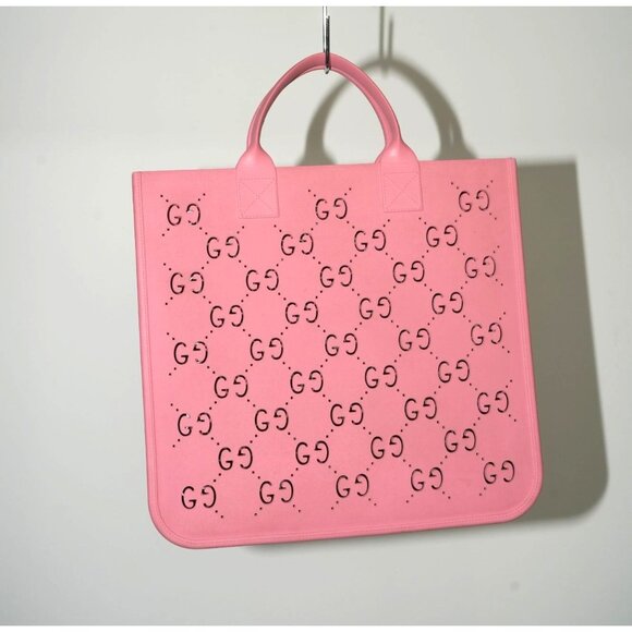Gucci Pink GG Cut-out Pattern Rubber Tote Bag Women's Made in Italy - Picture 2 of 4